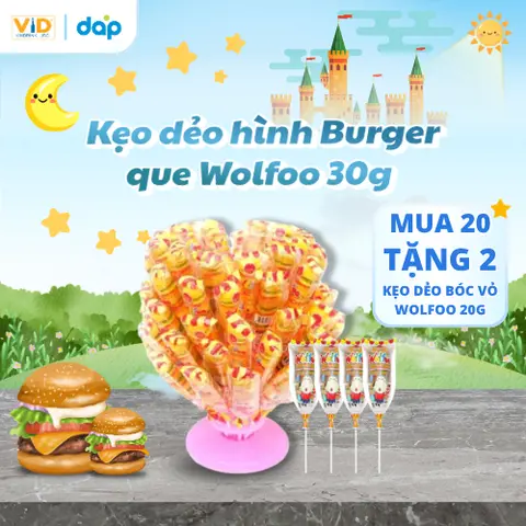 Kẹo dẻo hình Burger que Wolfoo 30g (60 cái/ cây)