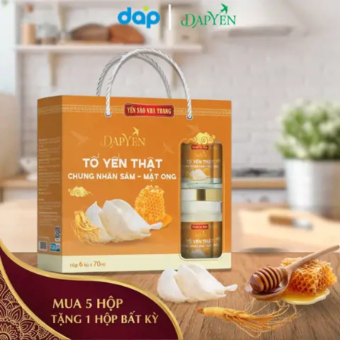 Tổ yến thật chưng nhân sâm mật ong, hộp 6 hũ